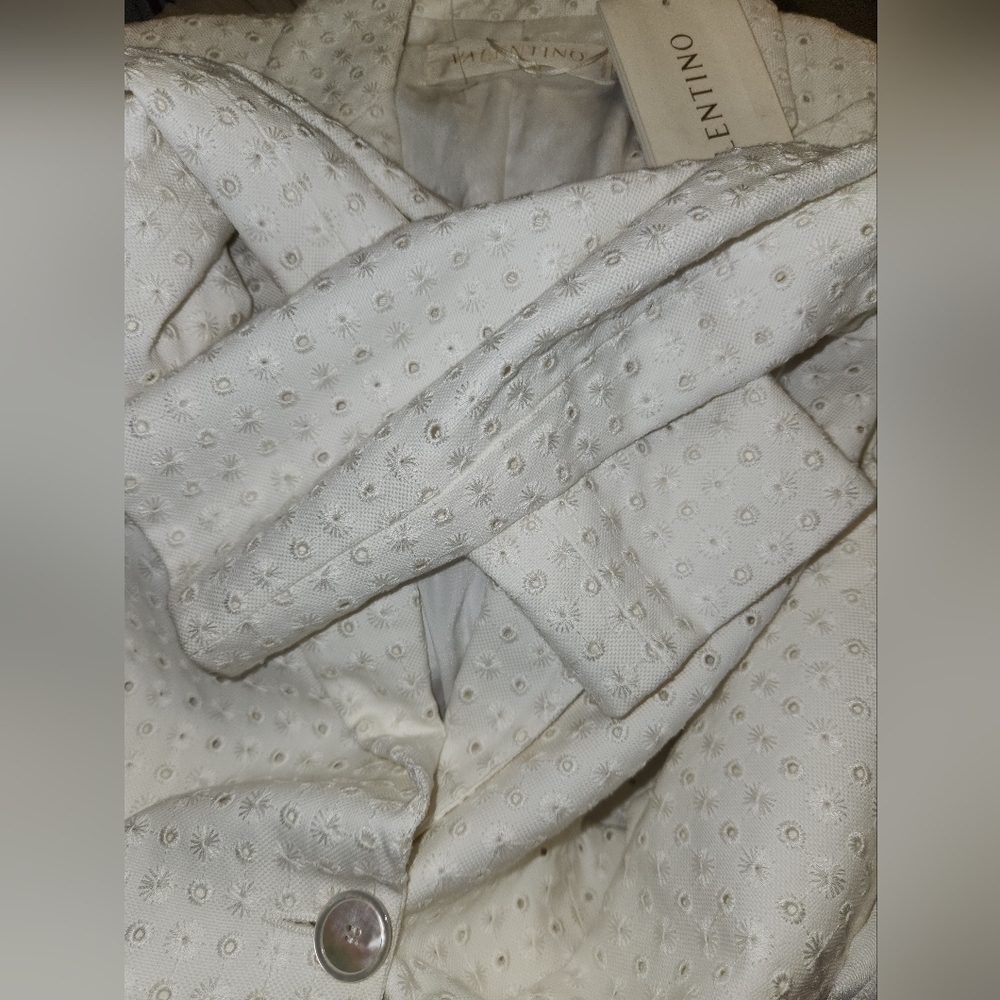 VALENTINO NWT White Eyelet Cotton Blend Blazer Jacket Italy Size 6 - Picture 12 of 17